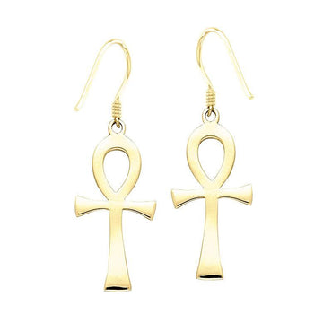 Large Ankh Solid Gold Earrings GTE2040 - Jewelry